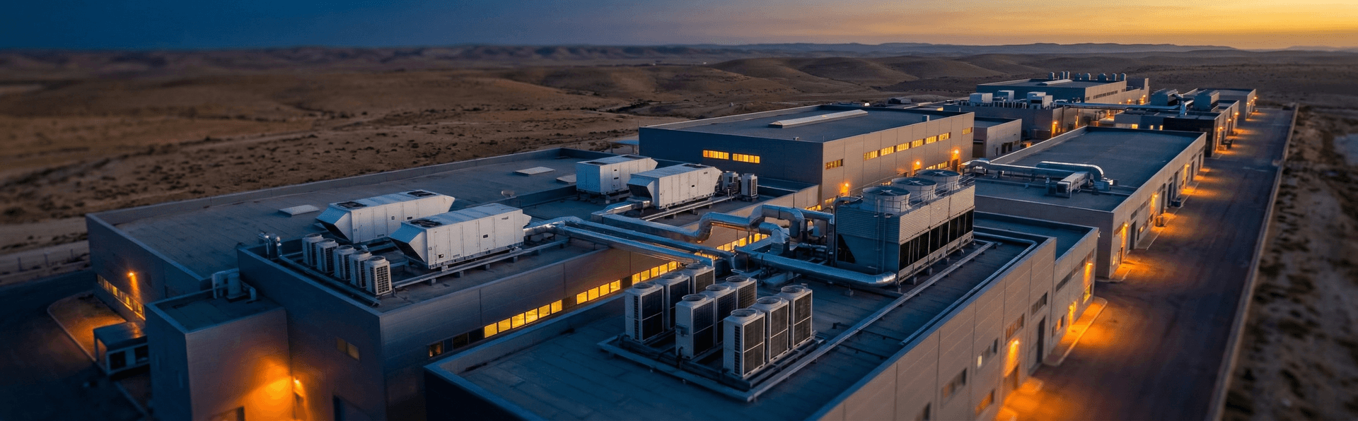 בחירת מערכת מיזוג אוויר למפעל תעשייתי  מבט אווירי על מתחם תעשייתי בדרום ישראל